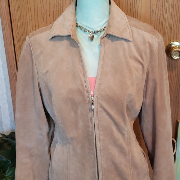 Live a Little Tan Suede Leather Jacket Size Med - Picture 2 of 5